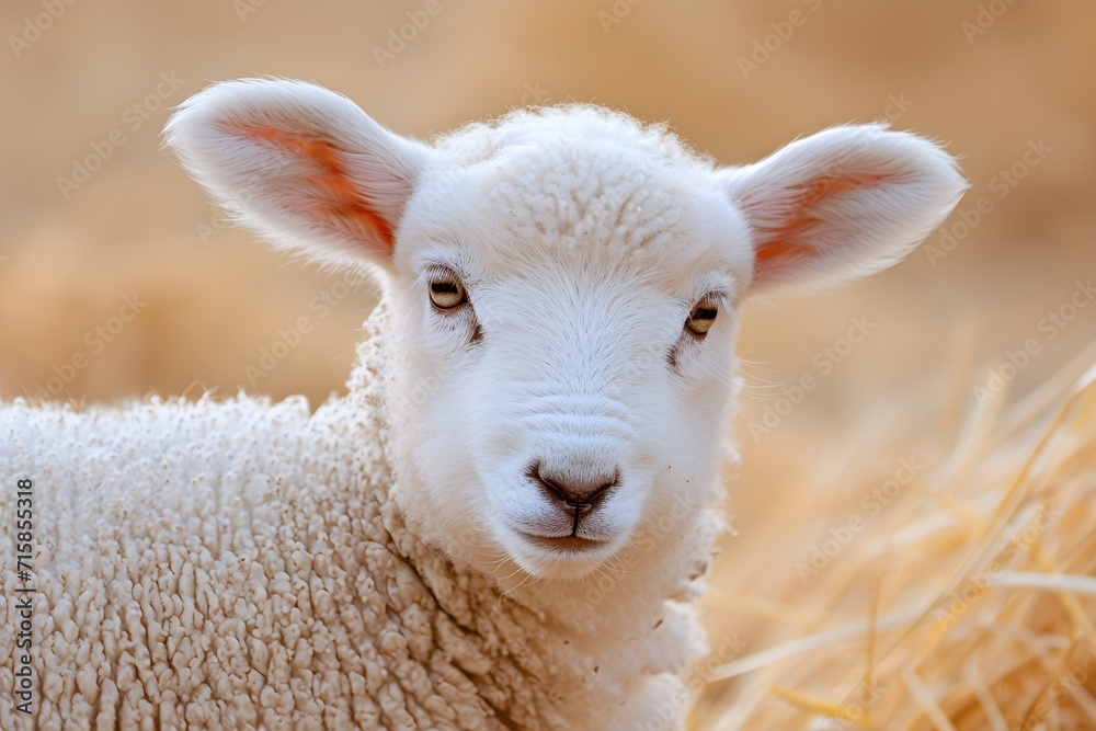 Adorable White Lamb Bathed in Golden Light