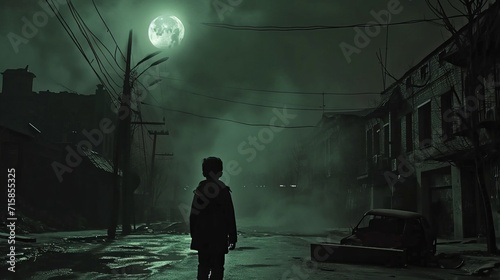The video begins with boy walking down a desolate street at night, surrounded by ominous and surreal imagery