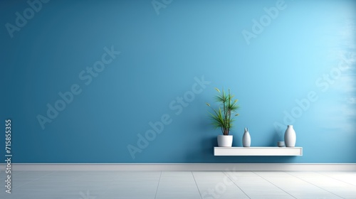 Clean and simple blue wall empty room background or backdrop for online presentations and virtual meetings
 photo