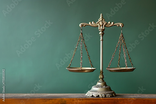 Vintage Scales of Justice on Wooden Table