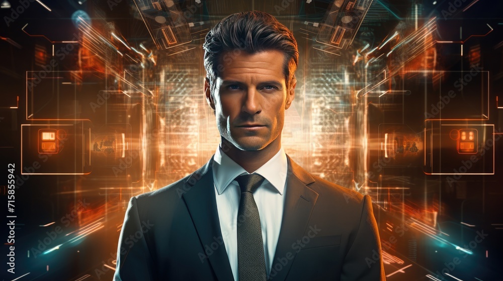Fototapeta premium Confident Businessman Against Digital Background