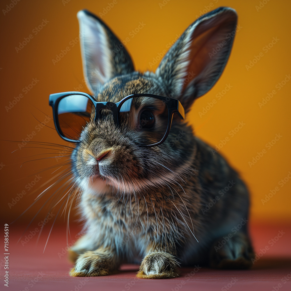 Easter bunny or rabbit portrait with cool sunglasses, holiday in spring
