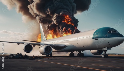 plane crash, burning plane, explosion in the plane photo