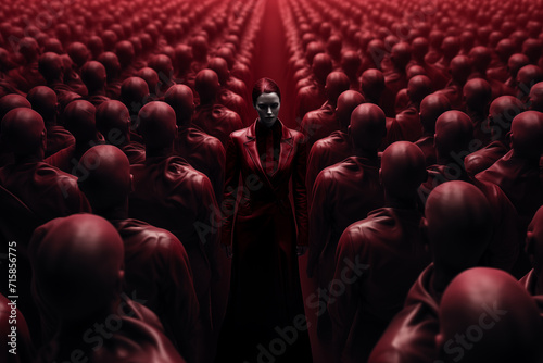 Rebel Women. 3D Render of Leader in Dystopian Crowd. Generative ai