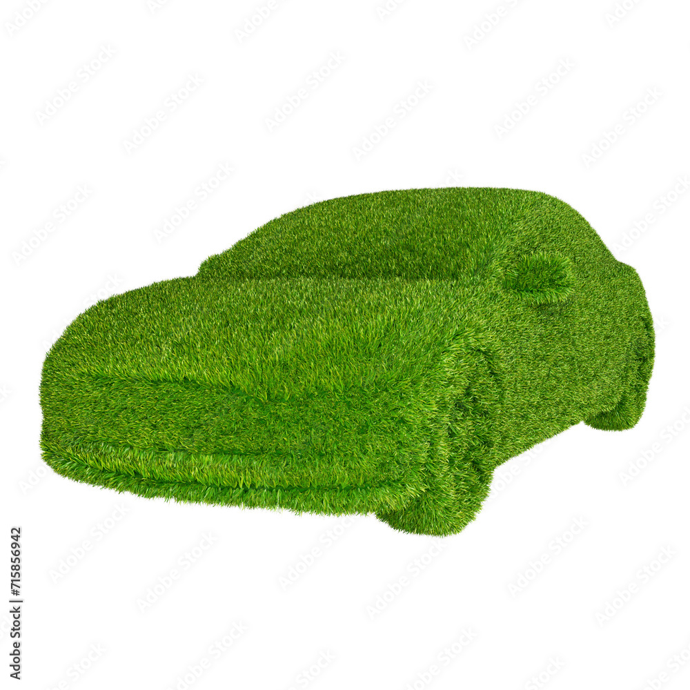 Fototapeta premium Grass-covered car isolated on transparent background. 3D rendering