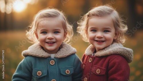 two little twins, twin girls, two sisters, little kids, happy kids photo