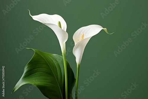 White calla lily set against a deep green backdrop.