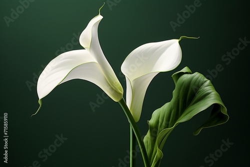 White calla lily set against a deep green backdrop.