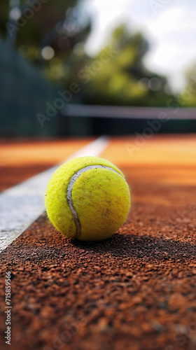 Close-up of Tennis Ball on Court with Net © SITI