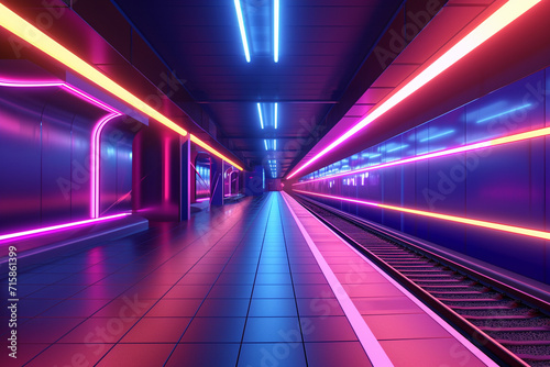 A neon light subway station metro