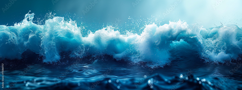 Blue and white abstract ocean wave texture banner with copy space.  Graphic Resource as background for ocean wave abstract. Beach web, mobile banner,  Vita illustration. 