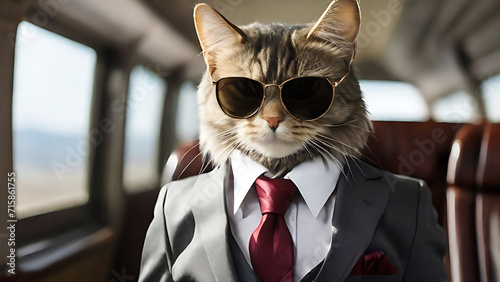 Funny Cat businessman in a suit and tie ai generated image