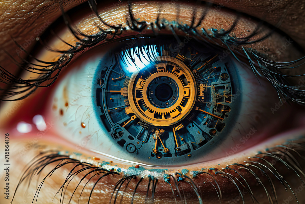 a mans eye showing a digital background with an eye
