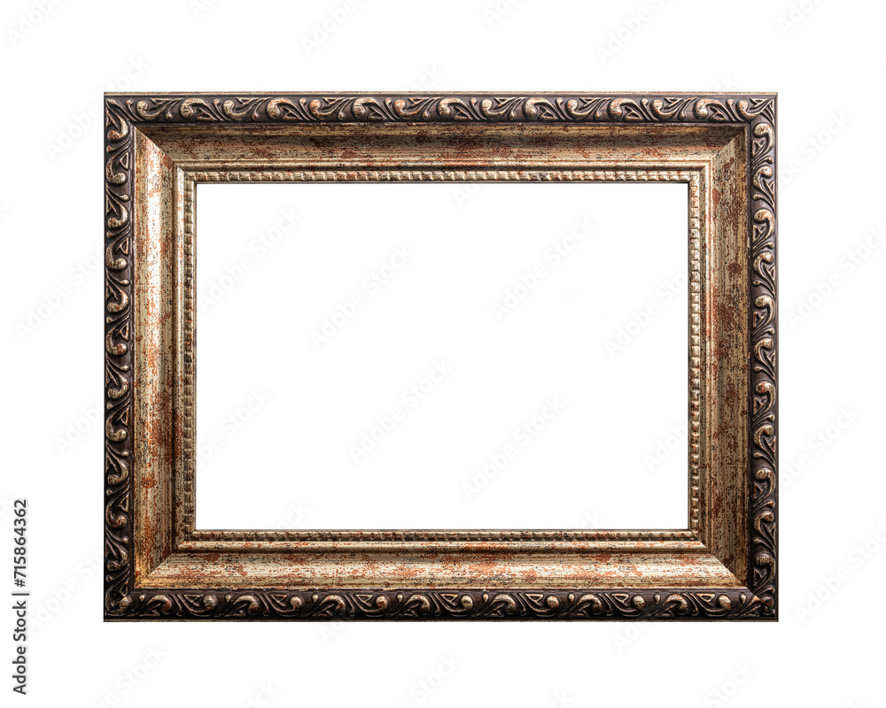 Antique gold frame isolated on white background. Gold picture frame.