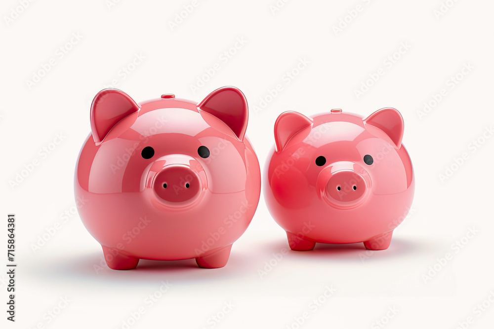 pink piggy bank of money white background