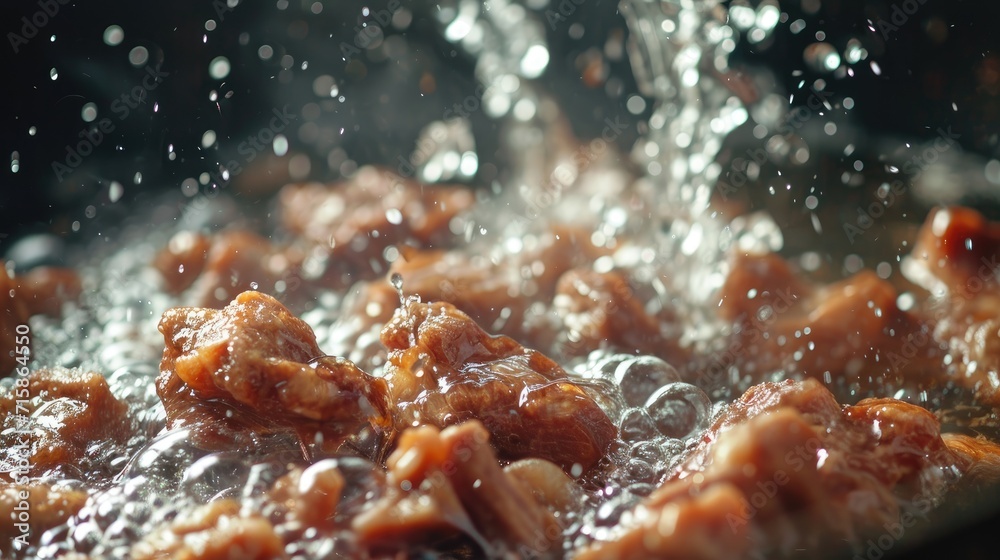 Fry boiling cooking in oil meat goulash wallpaper background Stock ...