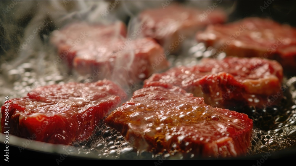 Fry cooking in oil steak red raw meat wallpaper background
