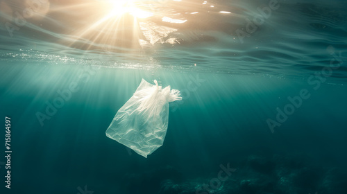 Plastic bag in the ocean, nature conservation concept #715864597