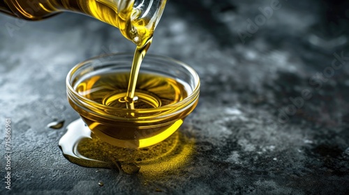 Extra virgin olive oil pours from bottle wallpaper background photo