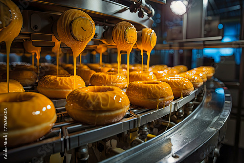 an automated line manufacturing doughnuts using