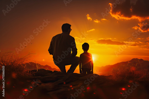 father's love for son at sunset photo