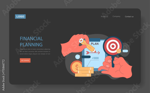 Financial planning web or landing. Crafting financial plans with precision for economic growth and prosperity. Secure your financial future. Flat vector illustration