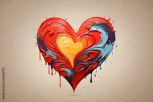 colorful isolated red hart oil painting white background. generated by AI