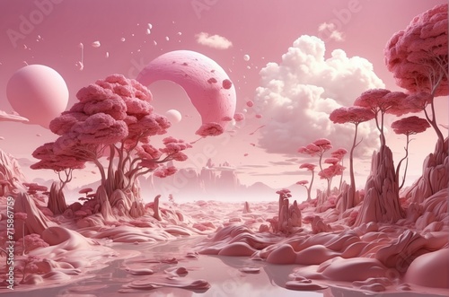 Abstract landscape in pink