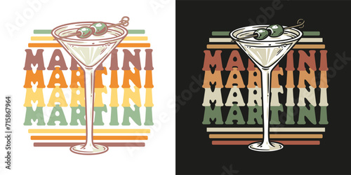 Martini cocktail for beach bar. Transparent alcohol cocktail with olive and ace