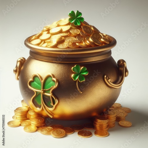 pot with gold coins and leprekon st patrick