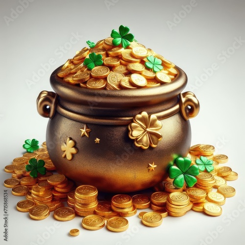 pot with gold coins and leprekon st patrick