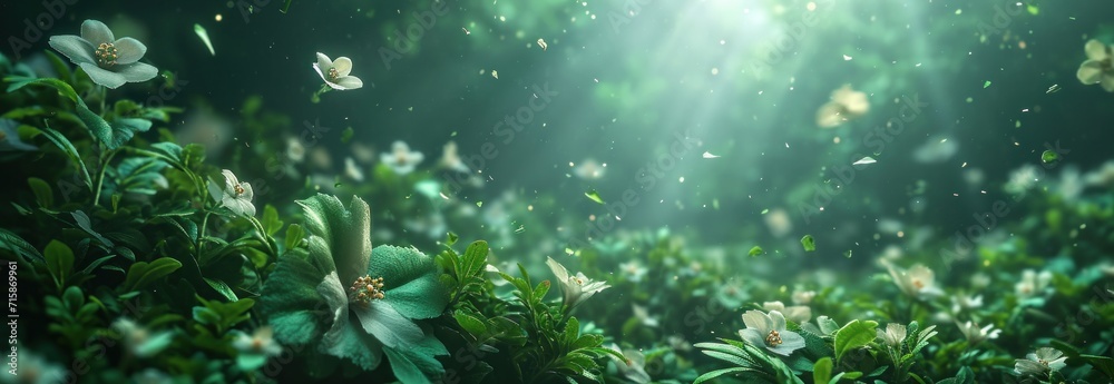green flowers and leaves flying around green flowers and leaves flying around