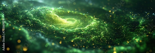 green swirls surrounded by other green particles