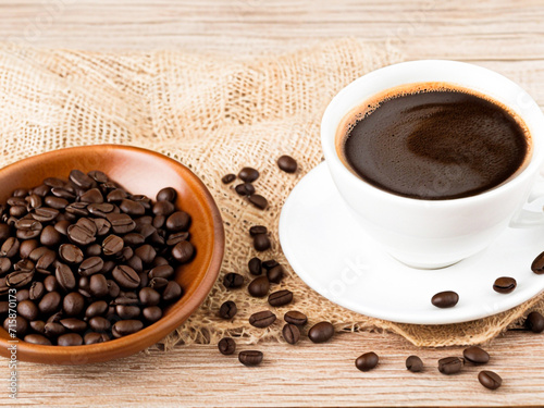 Close-up coffee cup on a wooden table