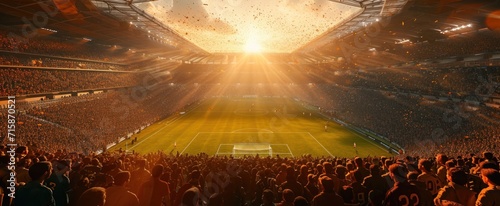 fans at soccer stadium in the evening