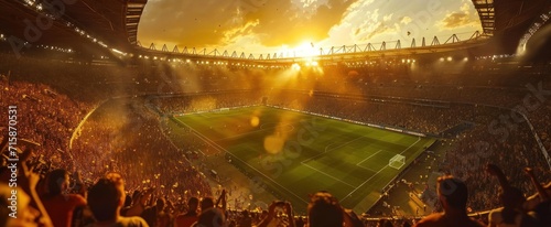 fans at soccer stadium in the evening