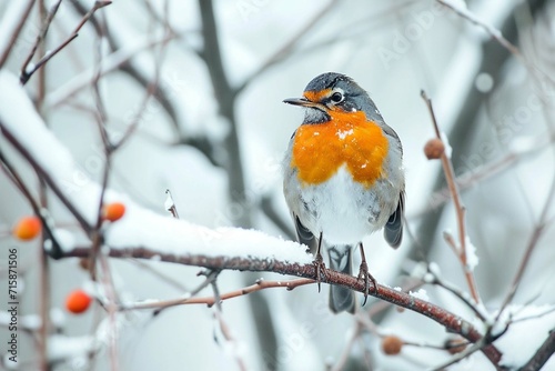 Winter Robin Perched Among Snowy Branches