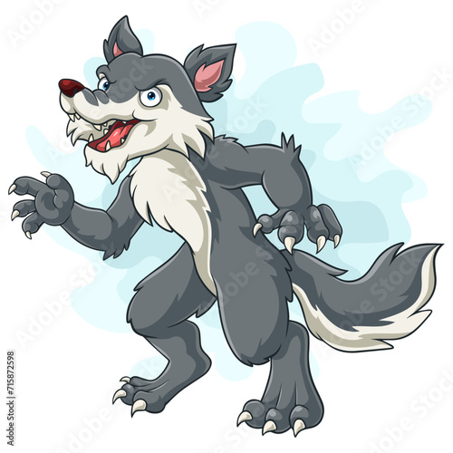 Cartoon angry wolf isolated on white background
