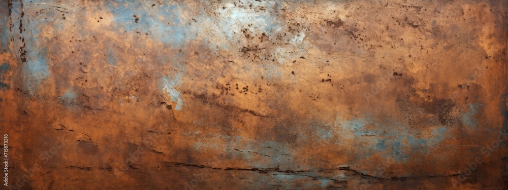 Rusty steel background. Vintage old antique metal material texture surface grunge damaged in copper