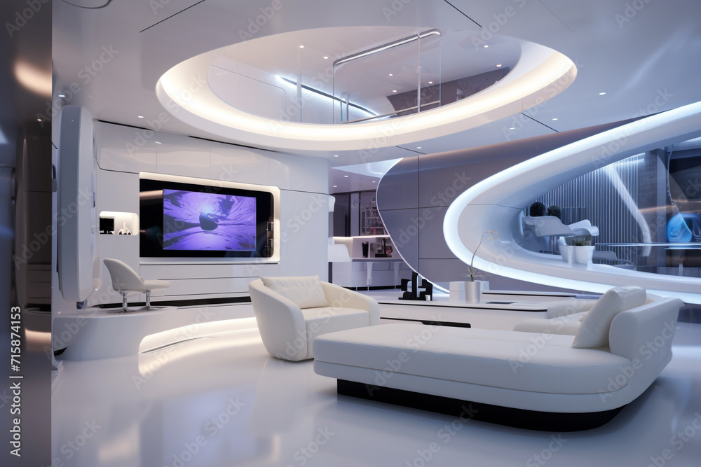 Futuristic Home Living Room Interior.