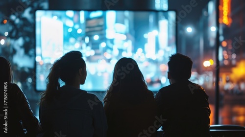 Friends Watching Screen in City Night