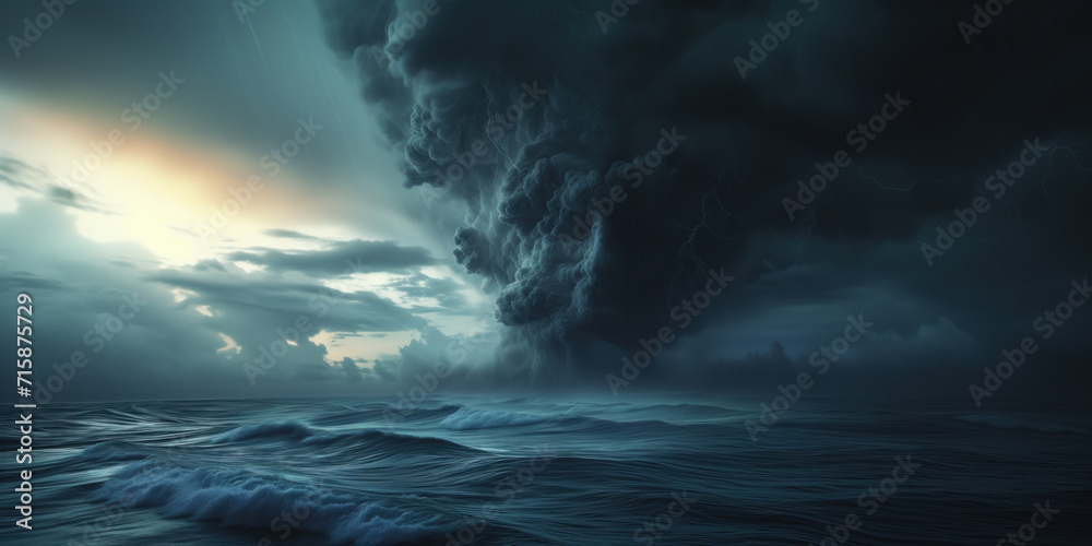 Dark stormy sea with a monster cloud in the sky

