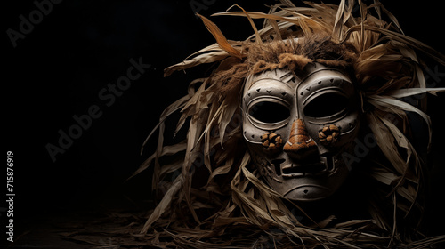 Sinister mask based on African designs with copy space