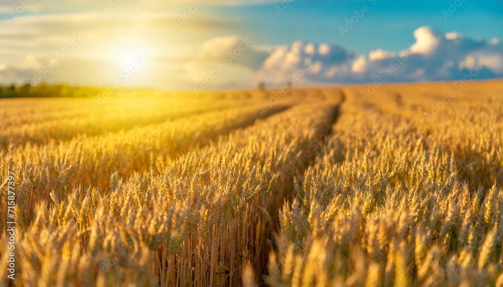 belo campo de trigo, céu ensolarado, de ouro