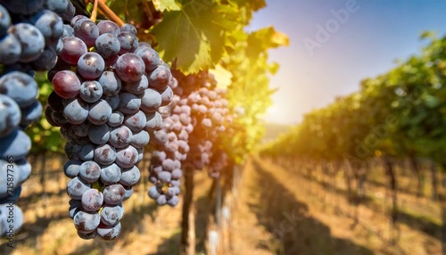 fileira de uvas em destaque em uma bela vinícola com muitas parreiras, plantação, agricultura photo