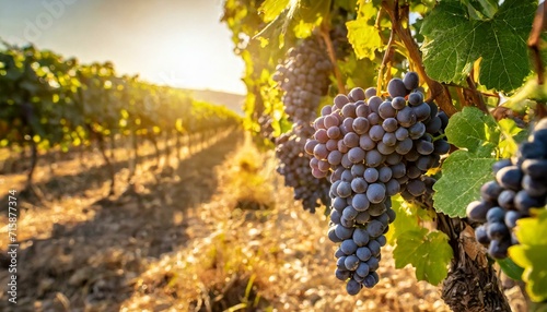várias uvas em destaque em uma bela vinícola com muitas parreiras, plantação, agricultura
