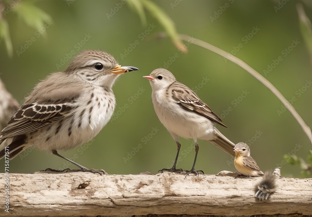 A spotted flycatcher (Muscicapa striata) feeding a young bird on a metal fence, Hesse, Germany, Europe
A spotted flycatcher (Muscicapa striata) feeding a young bird on a metal fence, Hesse, Germany, Europe