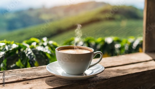 delicioso café quente na janela da fazenda, agricultura