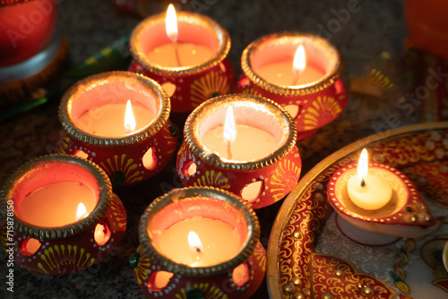 beautifully decorated diyas lit on the eve of diwali and the Ram temple Pran Pratishtha consecration celebrated across India and globally
