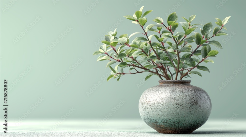 Elegant green potted plant on soft pastel background for tranquil interior decor